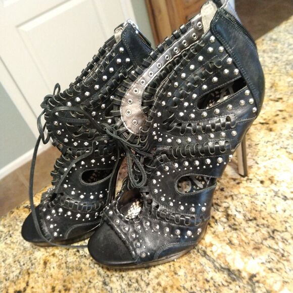 Sam Edelman Elyese Black Leather Studs Open Toe Sandals Women's Size 9 M - Picture 5 of 14